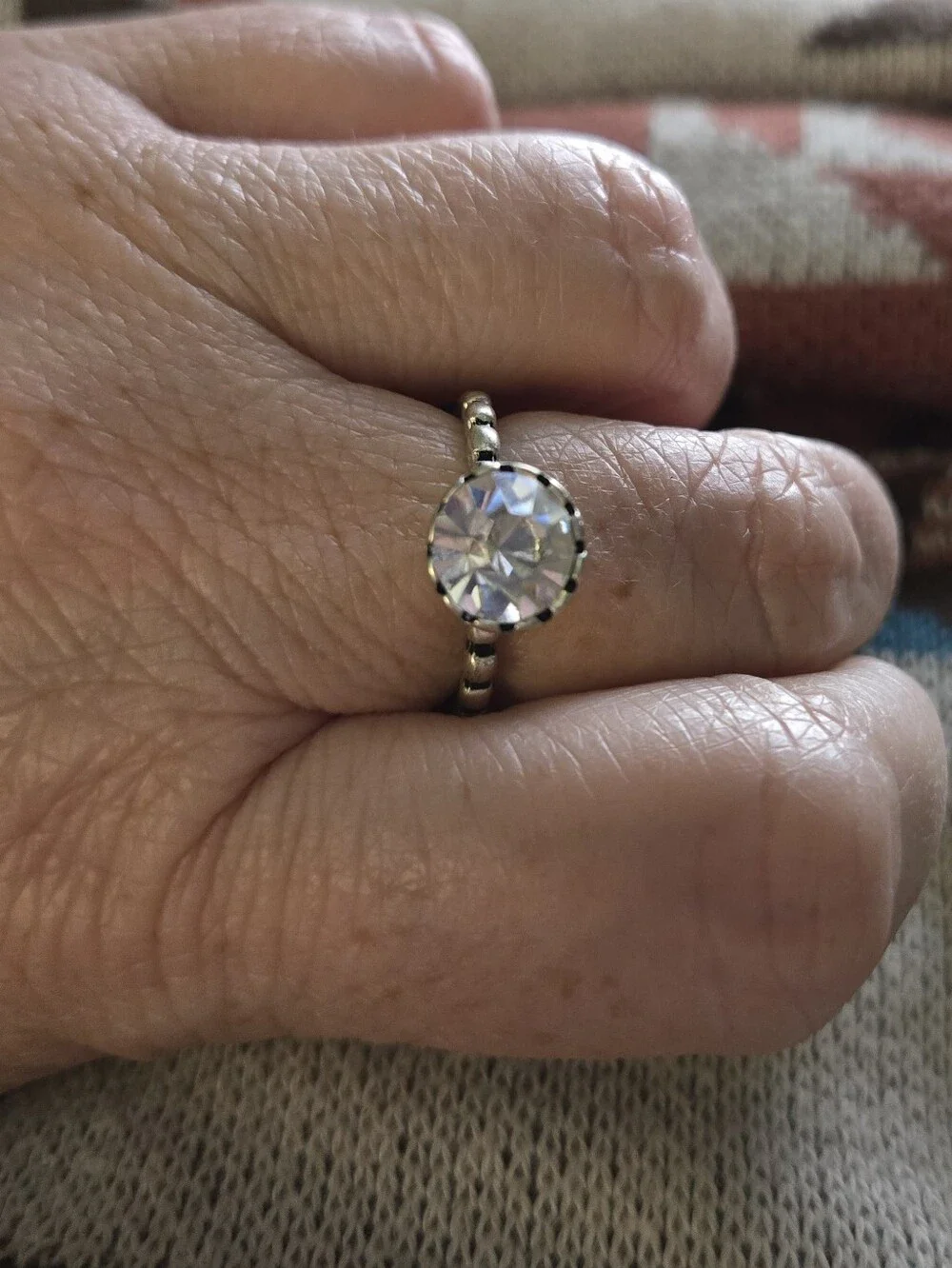 Silver Round-Cut Clear Stone Ring
